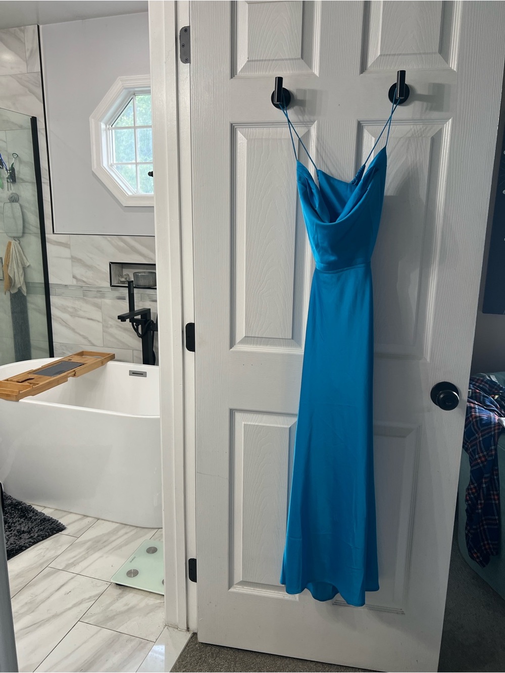 RNWY Runaway Blue Satin Cowl Neck Open Back Maxi Dress US 8